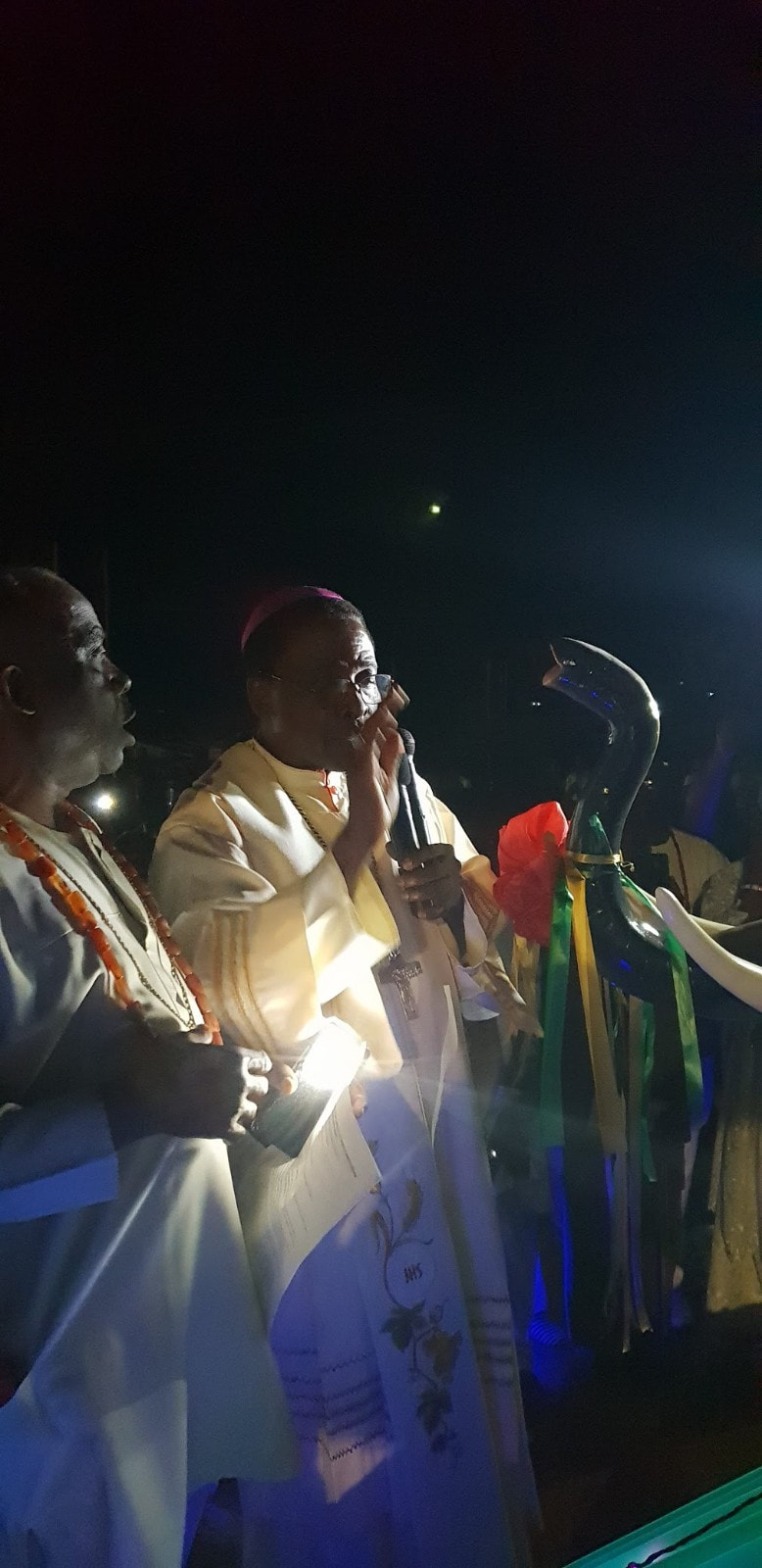 A night to remember. Blessing the People of Aguleri after unveiling the Grand Statue of Bl Iwene Tansi.
